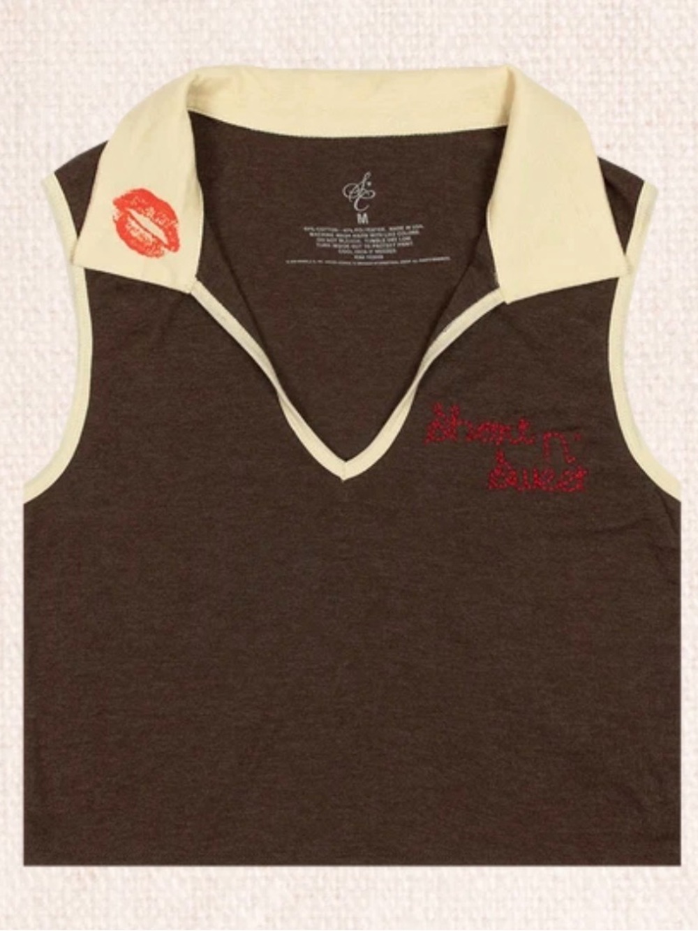 Sabrina Carpenter Short and Sweet Sleeveless Polo Top with Contrast Collar -